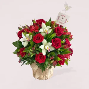 Canasto 24 Rosas + Orquideas